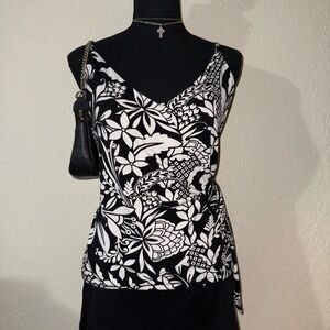White House Black Market Black and White Floral Camisole